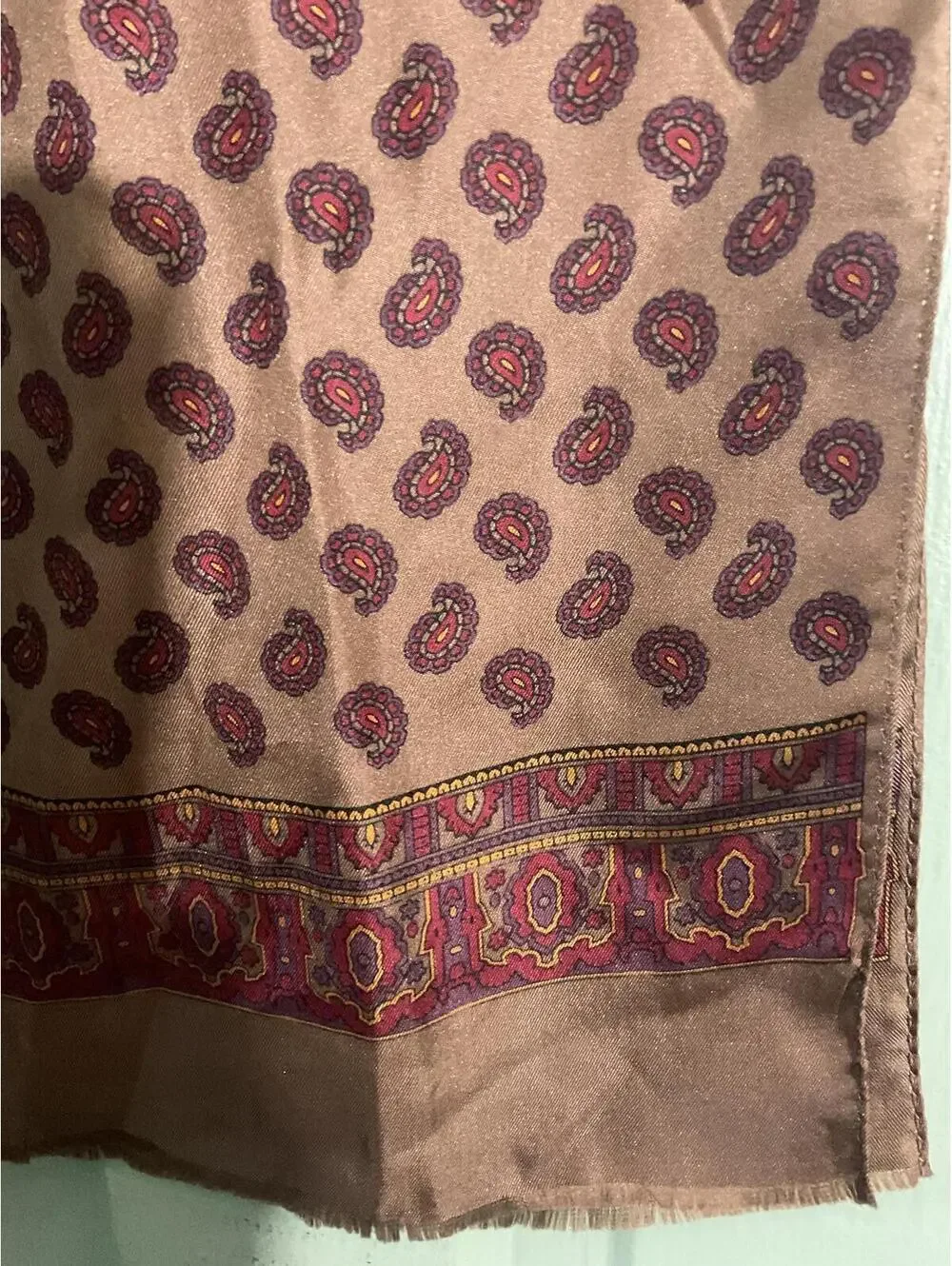 Oscar de la Renta Brown and Burgundy Paisley Patterned Women's  Silk Scarf